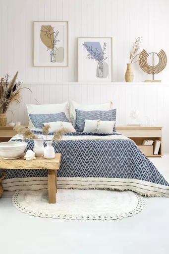 Set cuvertura de pat dubla 3 piese, L'essentiel Maison, Milena, Albastru inchis