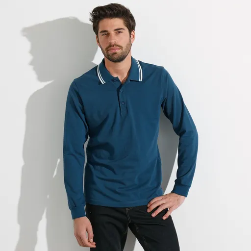 Tricou polo cu guler în dungi și mâneci lungi