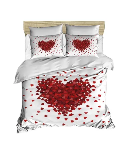 Lenjerie de pat dubla King (IT), 3 piese, L'essentiel Maison, 206, Alb/Rosu