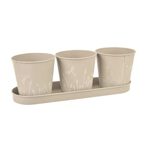 Ghiveci de flori din metal cu libelulă gri 3 buc