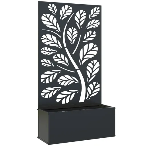 Outsunny Jardinieră cu spalier cu model crenguțe și frunze, cuvă pentru flori, pentru plante cățărătoare, metal 61 x 23 x 113 cm negru | Aosom Romania
