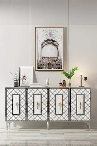 Consola, Hanah Home, Puma 150, 150x75x32 cm, PAL , Alb / Argintiu