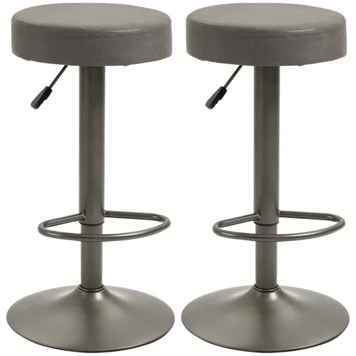 HOMCOM Scaune de Bar, 2 piese, Pivotante Reglabile, Suportă până la 120 kg, Design Modern, Culoare Gri, 35x36x64-85 cm | Aosom România