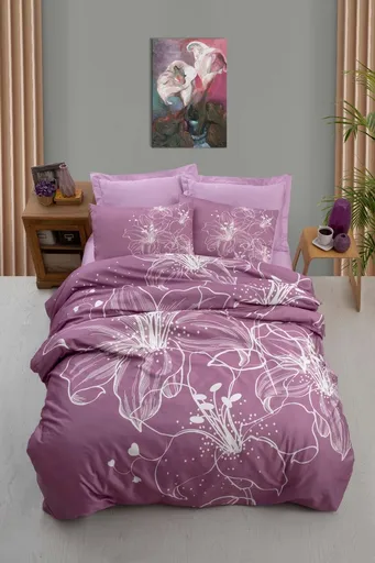 Lenjerie de pat dubla, L'essentiel Maison, 471, Liliac / Alb