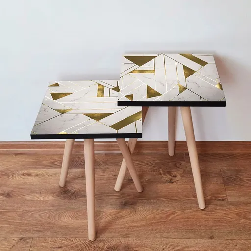 Set masute 2 piese, Hanah Home, 2Shp231, Alb/Auriu