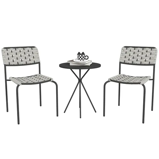 Outsunny Set mobilier grădină din poliratan, lounge exterior mobilier balcon pentru 2 persoane, 3 piese, 2 scaune, masă, gri | Aosom Romania