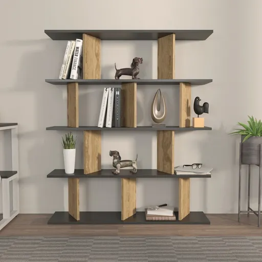 Corp biblioteca, Hanah Home, Grace, 120x141x24.6 cm, Negru / Stejar