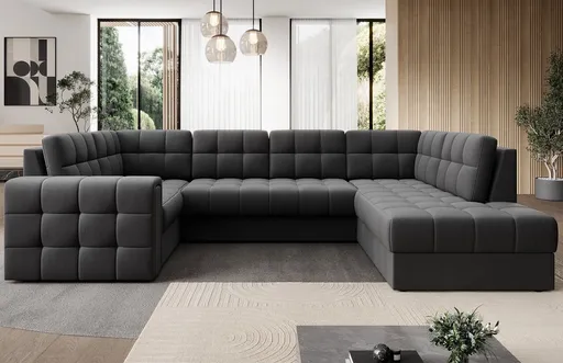 Coltar extensibil dreapta 5 locuri ELTAP, RT-06SO, Blewett, 299x198x82 cm, lemn/poliester, gri inchis