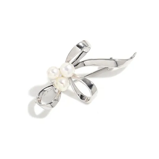 Troli Broșă elegantă Panglică cu perle sintetice Silver