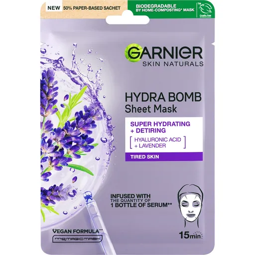 Garnier Mască textilă hidratantă împotriva semnelor de oboseală cu extract de lavandă Naturals cutanateHydra Bomb (Tissue Mask)28 g