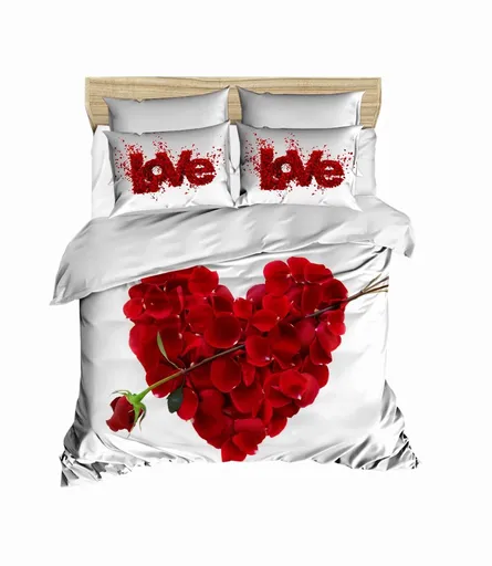 Lenjerie de pat dubla King (IT), 3 piese, L'essentiel Maison, 194, Rosu/Alb