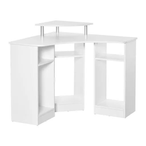 HOMCOM Birou Unghiular cu 3 Secțiuni, Spațiu de Lucru pentru Acasă sau Birou, Raft pentru Monitor, Lemn, Alb, Design Modern | Aosom Romania