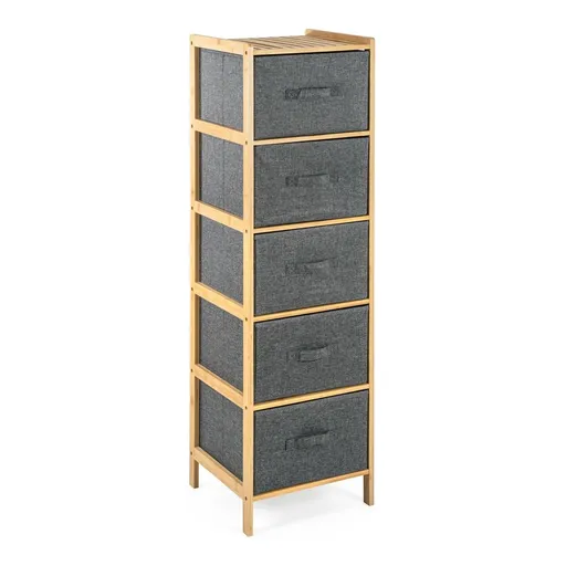 Raft din bambus cu coșuri G21, 5 etajere, gri, gri, 5 etaje