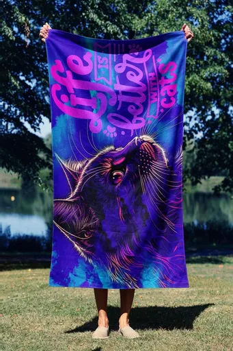 Prosop de plaja, L'essentiel Maison, Life With Cats 70, 70x130 cm, Multicolor