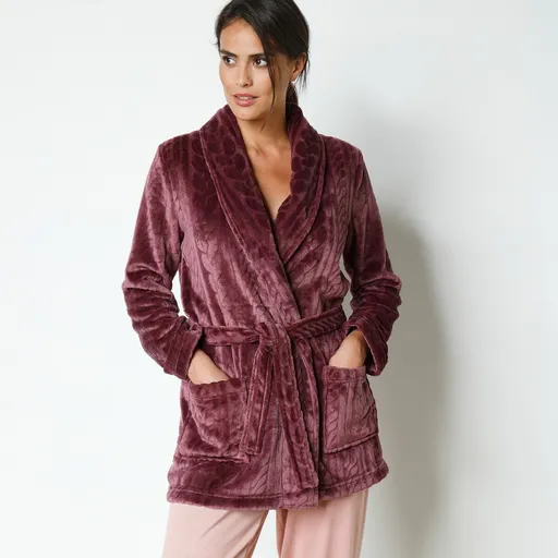 Halat de baie scurt din fleece cu model optic