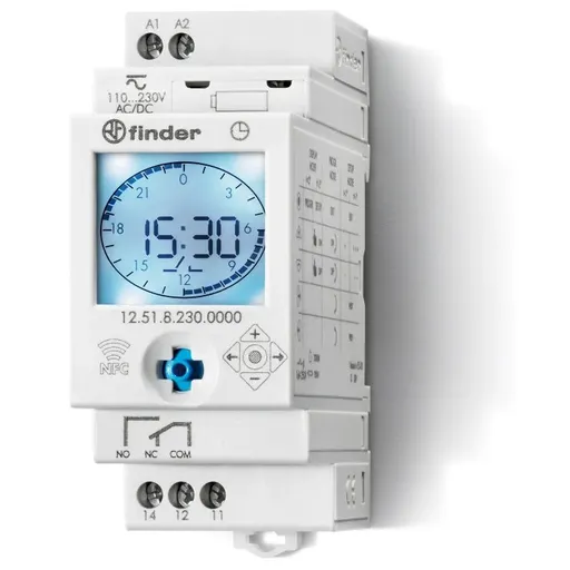 Ceas programabil digital cu orar zilnic/saptamanal, alimentare 230VC.A., 1CO, 16 A Finder 12.51.8.230.0000