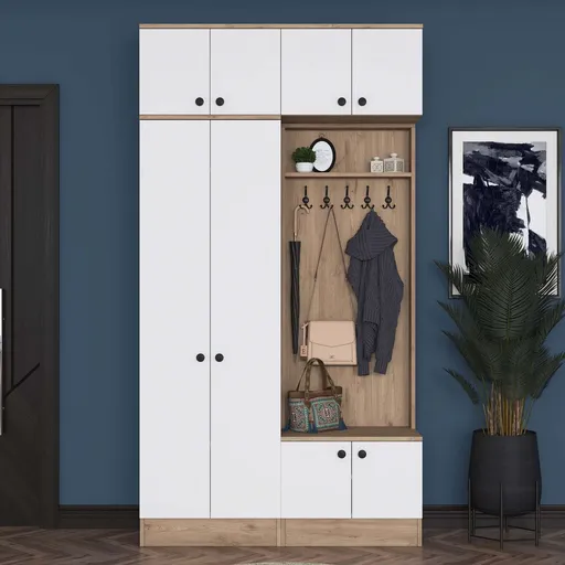 Cuier de perete, Hanah Home, EA145, 119.6x226.4x37.5 cm, Nuc/Alb