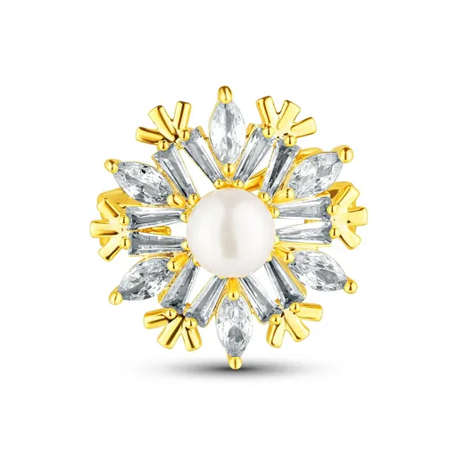 JwL Luxury Pearls Broșă strălucitoare în formă de fulg de nea cu perlă JL0873