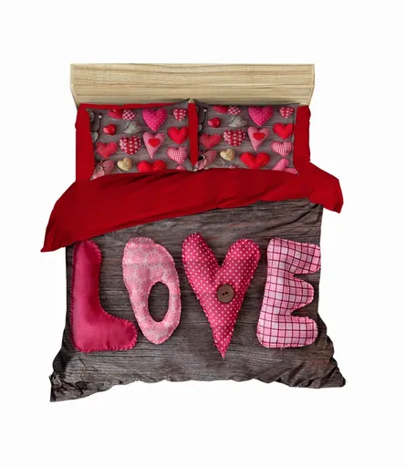 Lenjerie de pat dubla, L'essentiel Maison, 177, Roșu / Gri / Roz