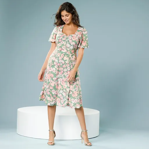 Rochie midi cu imprimeu, pentru siluetă mică