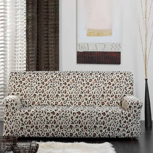 Husă elastică pentru canapea, jacquard cu model leopard