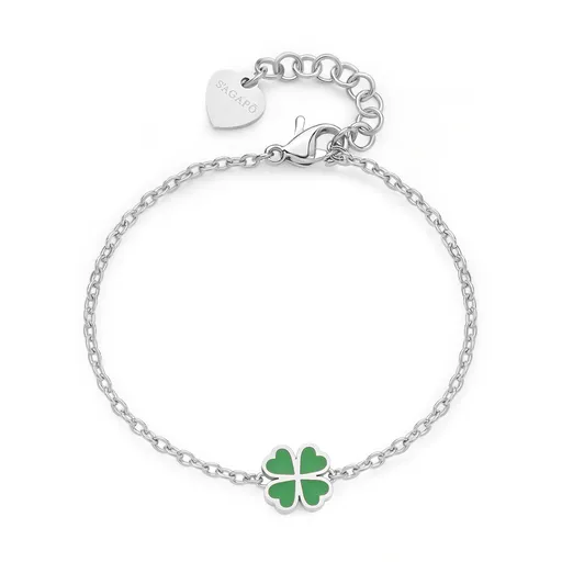 S'Agapõ Brățară fină din oțel cu trifoi cu patru foi Click SCK260