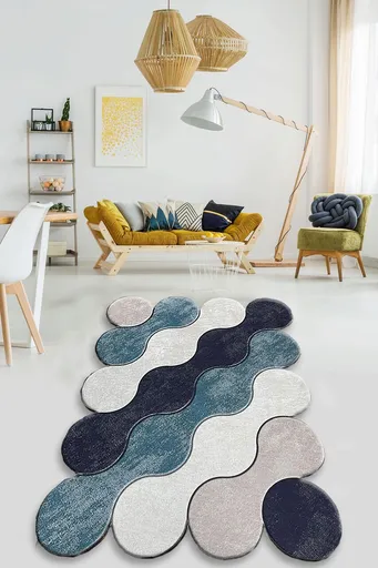 Covor, Circle, 150x240 cm, Albastru / Albastru închis / Alb / Bej