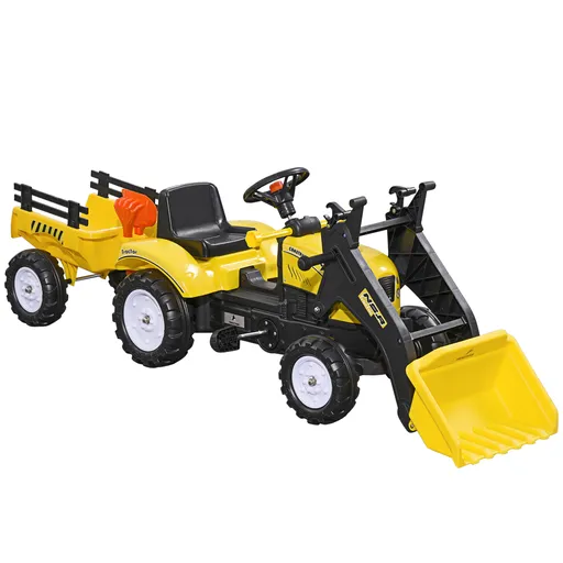 HOMCOM Tractor Copii pentru Copii de 3 Ani cu Pedale și Excavator, 167x41x52 cm, Galben | Aosom Romania