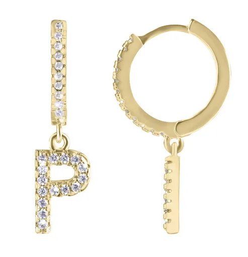 Troli Cercel singular rotund placat cu aur "P" cu zirconi