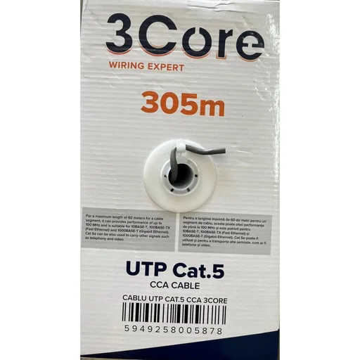 Cablu UTP cat.5 CCA 0.51 24AWG rola 305m TED 3Core005878