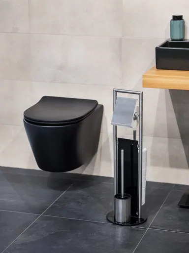 Suport pentru hartie igienica si perie toaleta Ravina, Wenko, 20x70 cm, inox, argintiu mat