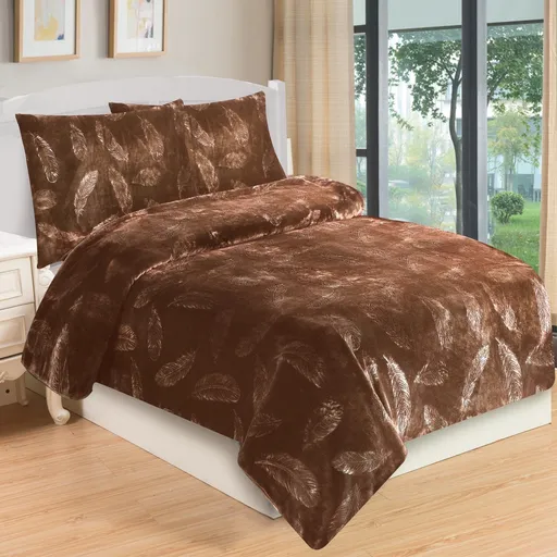 Lenjerie de pat micro-pluș Feathers maro , 140 x 200 cm, 70 x 90 cm, maro