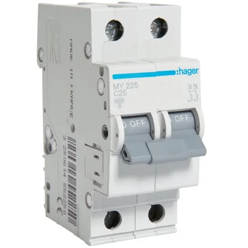 Siguranta automata 2P, 25A, 4,5kA, C, Hager MY225