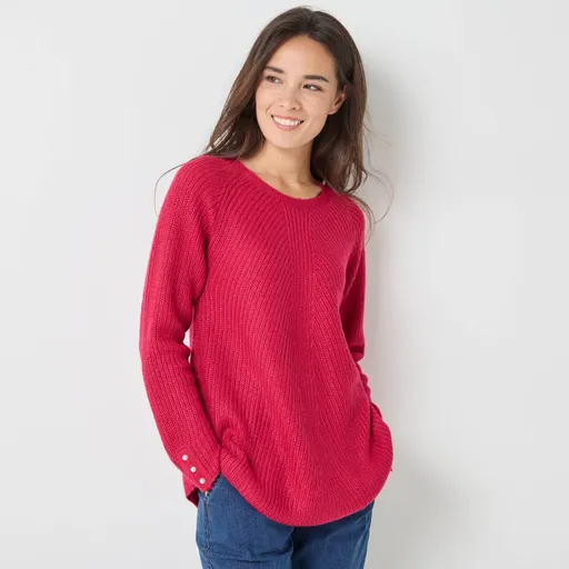 Pulover cu guler rotund și lat, model tricotat neted