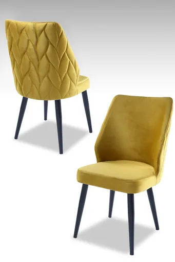 Set scaune 4 piese, Hanah Home, Pufi, PAL, Galben/Negru