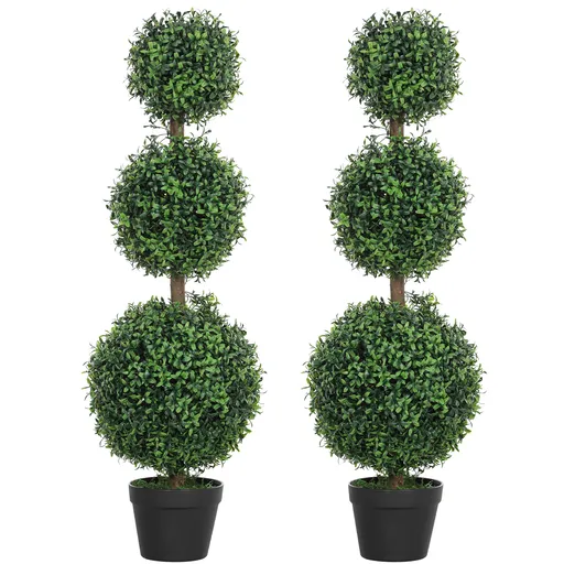 HOMCOM Lot de 2 arbori artificiali 101,6 cm 3 bușoni de buxus topiaires plantă falsă verde PE cu ghiveci interior și exterior | Aosom Romania