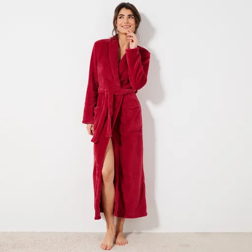 Halat de baie din fleece cu guler de șal și lungime de 130 cm, moale la atingere