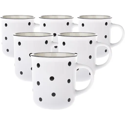 Set de 6 căni din ceramică cu buline negre, 350 ml