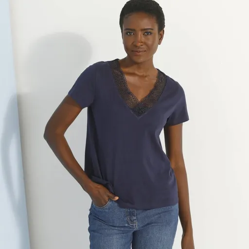 Tricou cu decolteu în V cu dantelă