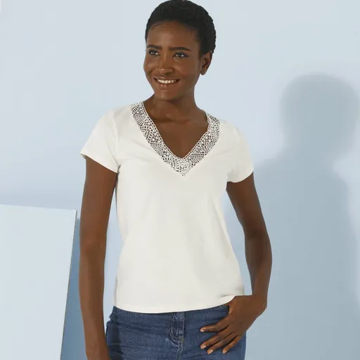 Tricou cu decolteu în V cu dantelă
