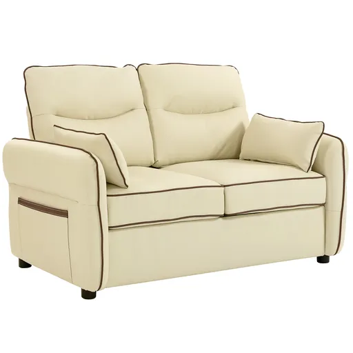 HOMCOM Divan 2 Locuri Imbottit din Piele Sintetică cu Bord Contrastant, Divan Living cu Perne Groase, 2 Perne Detasabile și Lavabile, Brațe și Buzunar