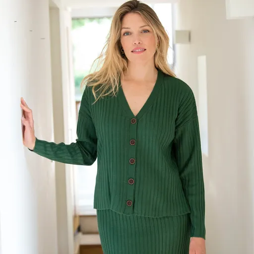 Pulover cu nasturi în jos tricotat cu nervuri