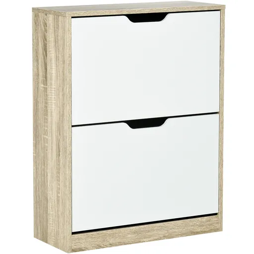 HOMCOM Dulap pantofi cu 2 Sertare Rabatabile, 8 Perechi, cu un Dispozitiv Anti-Răsturnare, Design Compact, 62,5x26x81 cm, Natural | Aosom Romania