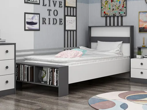 Pat de o persoană, Hanah Home, Life, 190x69x90 cm, Antracit/Alb