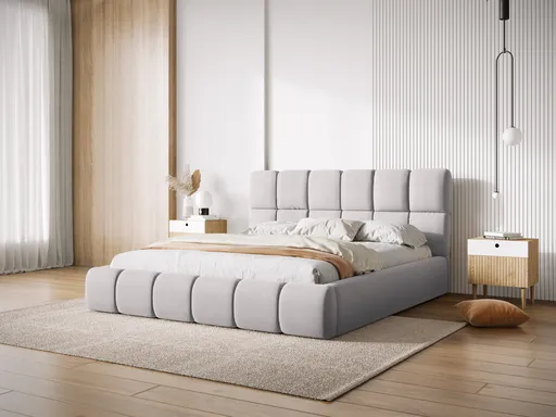 Pat tapitat cu tablie si lada depozitare, Bellis, Micadoni Home, BL, 200x200 cm, catifea, argintiu