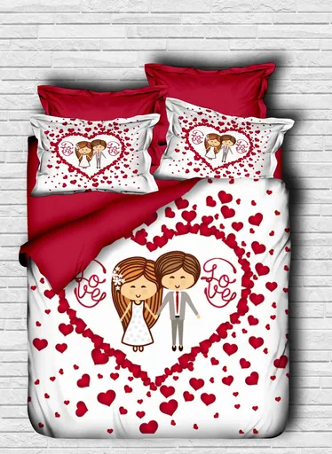 Lenjerie de pat dubla Super King (EU) (IT), 3 piese, L'essentiel Maison, 109, Rosu/Alb