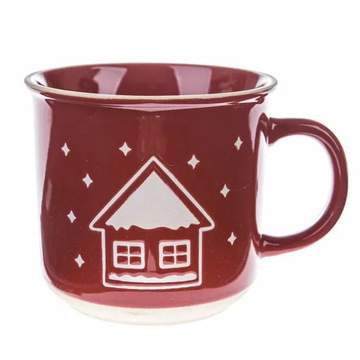 Cană ceramică de Crăciun Snowy cottage roșie ,450 ml