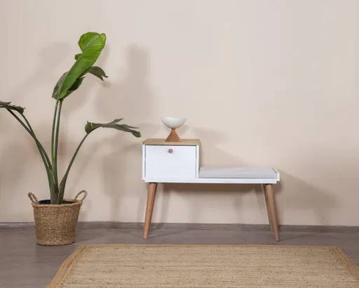 Banca, Hanah Home, Bohem, 55x150x2.2 cm, Alb / Stejar