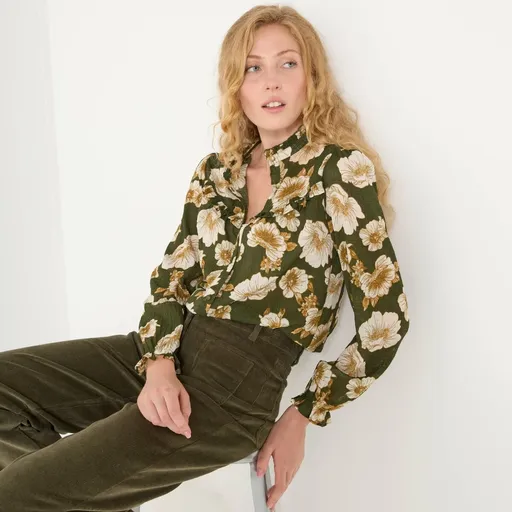 Bluză cu volane și imprimeu floral