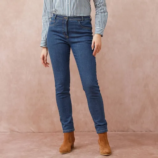 Blugi skinny cu talie înaltă, croială scurtă